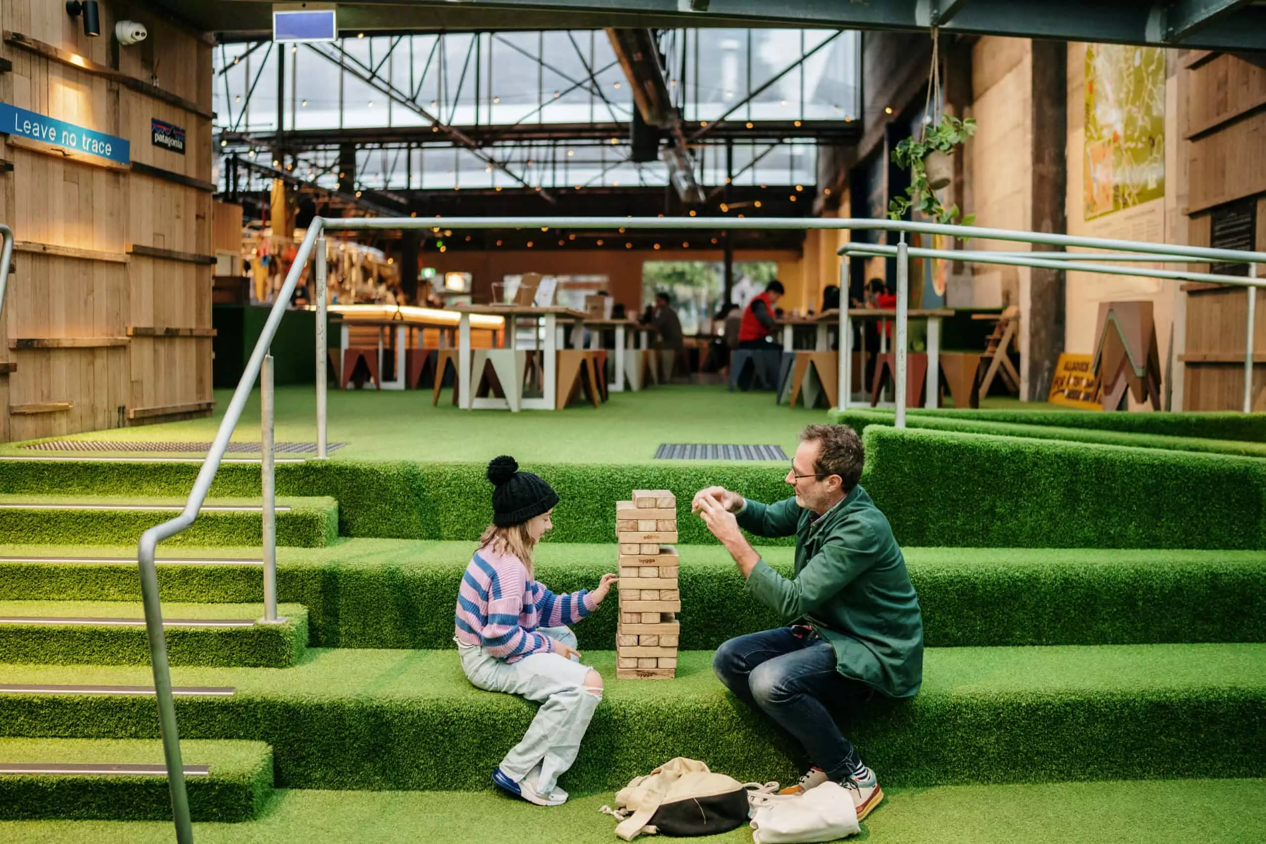 Playing Jenga at Du Cane Brewery