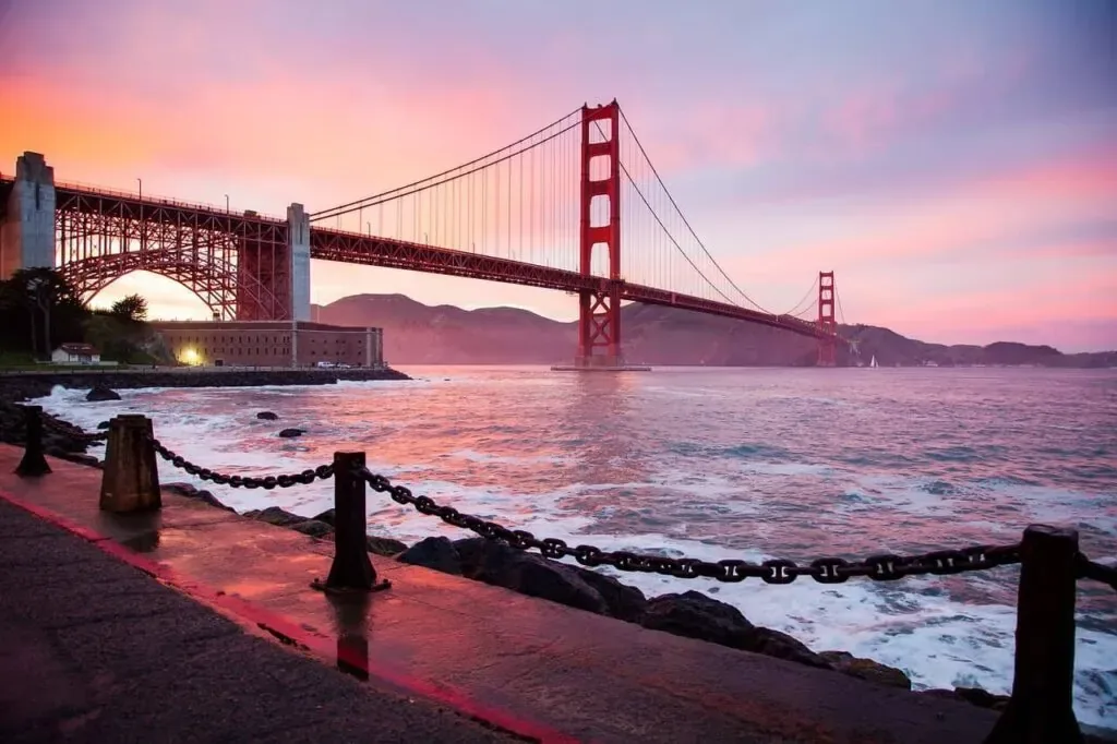 architecture, golden gate bridge, san francisco, suspension bridge, bay, san francisco bay, sunset, dusk, twilight, bridge, nature, buildings, landmark, ocean, sea, water, waves, san francisco, san francisco, san francisco, san francisco, san francisco