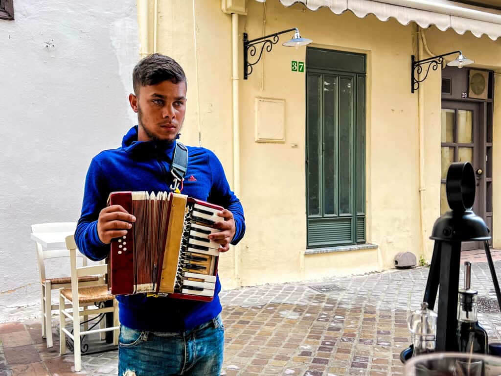 An accordion player in Chania
