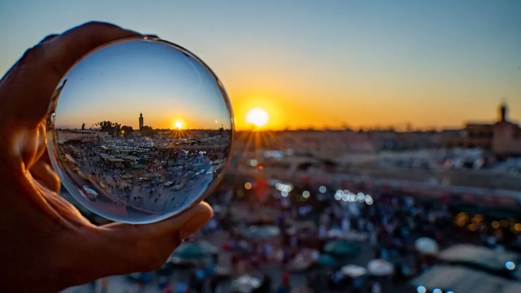 sunset, sundowner, evening atmosphere, evening sky, sun, romantic, afterglow, glass sphere, bullet, morocco, nature, marrakech