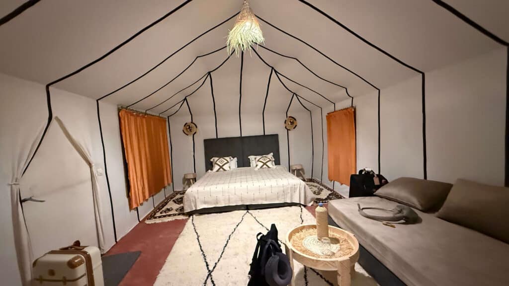 the arawan luxury desert camp, inside the tent, morocco