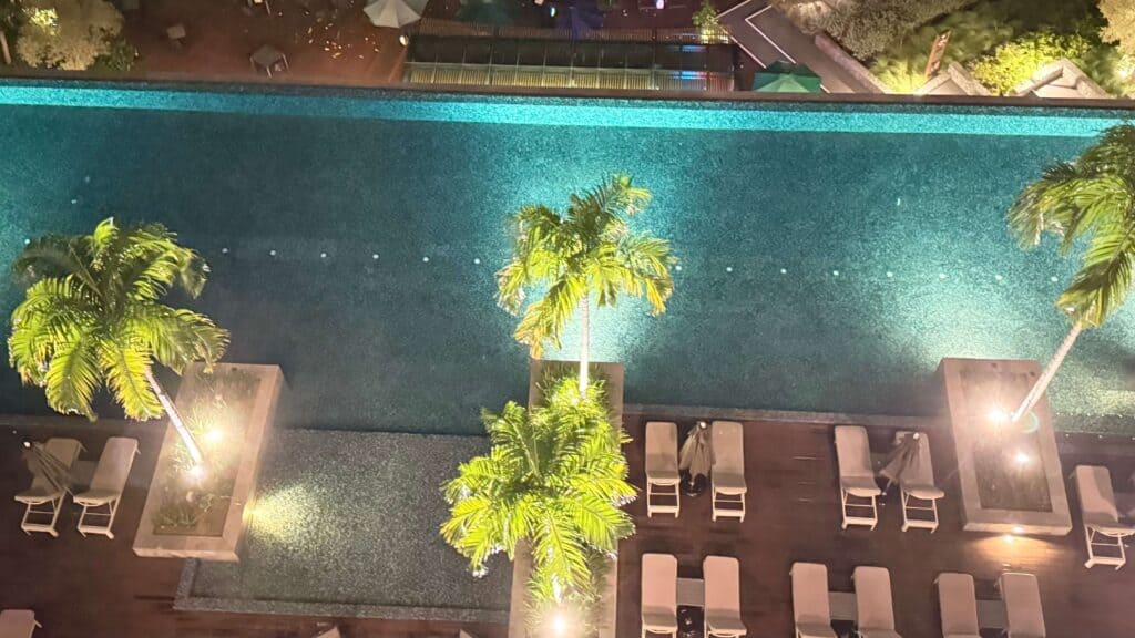 view from sea room, pool at agsana beluk bahang, view of pool at night